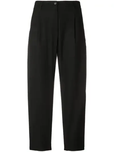 White Sand Side Stripe Cropped Trousers In Black