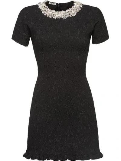 Miu Miu Embellished Ruffle Hem Sheath Dress In Black