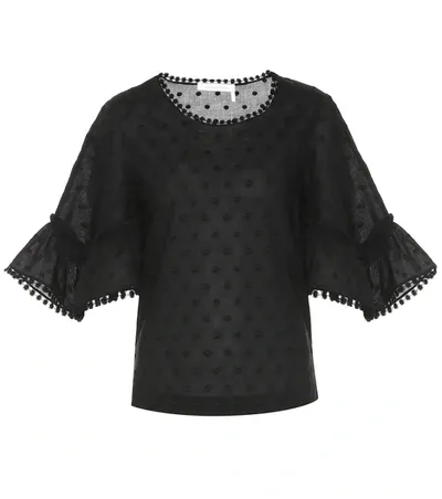 See By Chloé Textured Flounce-sleeve Cotton Blouse In Black