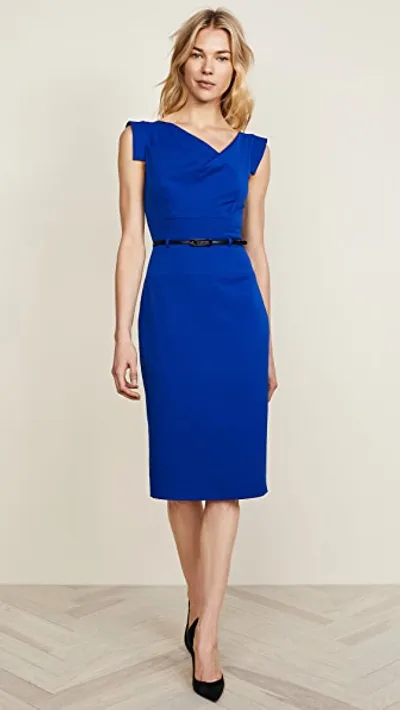 Black Halo Jackie Belted Stretch Gabardine Sheath Dress In Cobalt