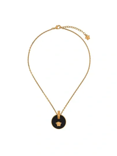 Versace Black Medallion Medusa Necklace In Gold