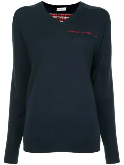 Sonia Rykiel Logo Back V-neck Sweater In Blue