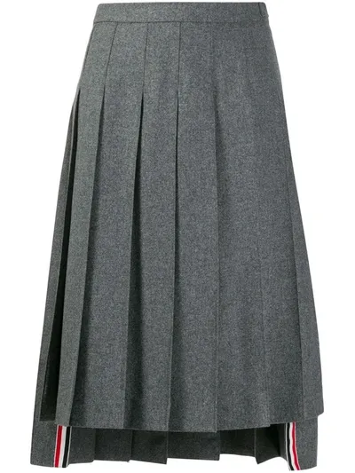 Thom Browne Below Knee Dropped Back Pleated Skirt In Grey