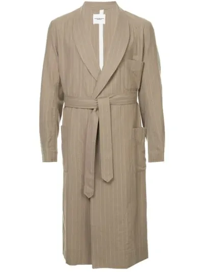 Takahiromiyashita The Soloist Stripe Print Belted Coat In Neutrals