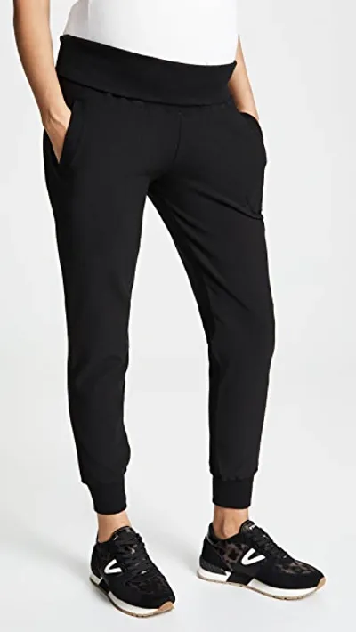 Plush Maternity Fold Over Joggers In Black