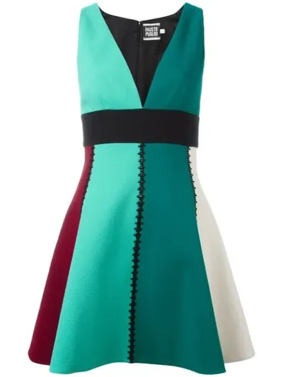 Fausto Puglisi V-neck Panelled Mini Dress In Green