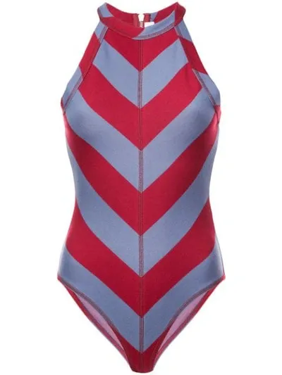 Proenza Schouler Pswl Diagonal Stripe Bodysuit In Red