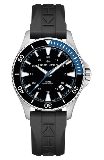 Hamilton Men's Swiss Automatic Khaki Navy Scuba Black Rubber Strap Watch 40mm In Black / Blue / Khaki / Navy