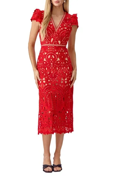 Adelyn Rae Lace Midi Dress In Red Poppy Tl