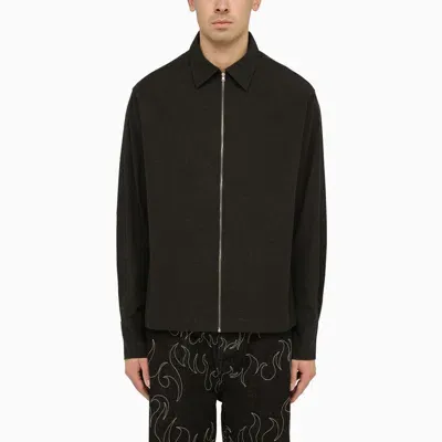 Airei Black Cotton Zipped Shirt Jacket