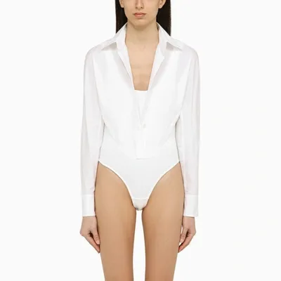 Alaïa White Cotton Shirt Bodysuit