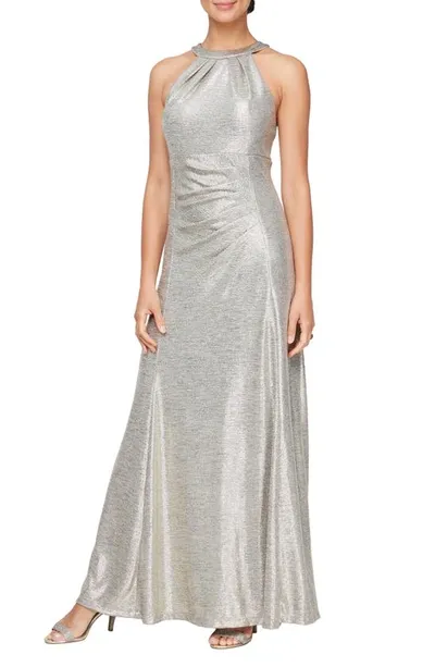 Alex Evenings Metallic Sleeveless Gown In White