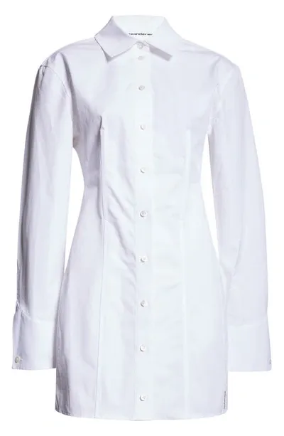 Alexander Wang Boned Long Sleeve Mini Shirtdress In 100 White