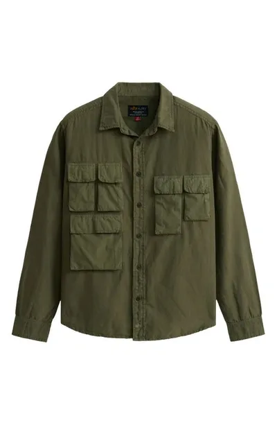 Alpha Industries Linen & Cotton Button-up Utility Shirt In Green