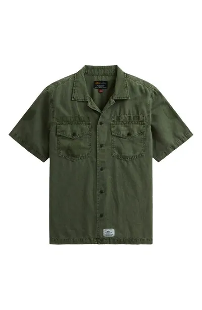 Alpha Industries Short Sleeve Linen & Cotton Utility Shirt In Og Green