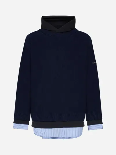 Balenciaga Cotton Layered Hoodie In Navy