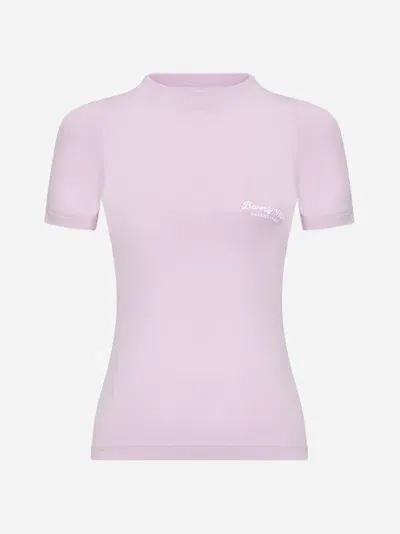 Balenciaga Logo Cotton Fitted T-shirt In Light Pink,white