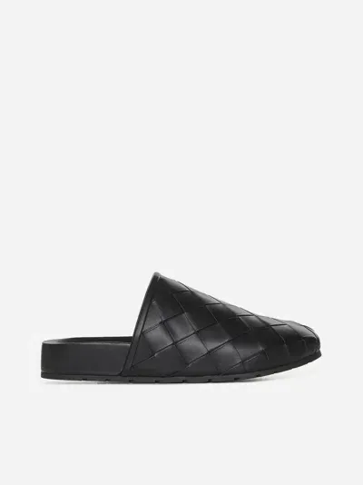 Bottega Veneta Reggie Intrecciato Leather Slippers In Black