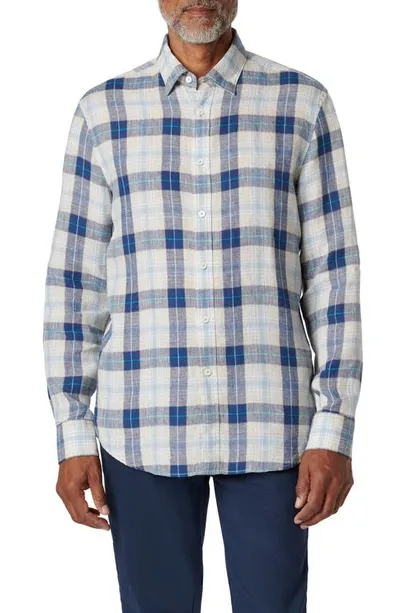 Bugatchi Julian Shaped Fit Plaid Linen Button-up Shirt In Sand