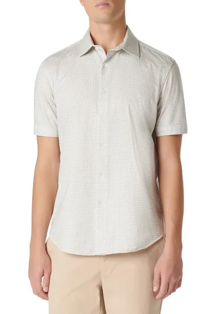 Bugatchi Miles Ooohcotton® Geometric Short Sleeve Button-up Shirt In Sand