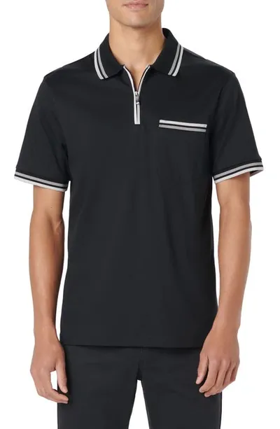 Bugatchi Quarter Zip Pocket Polo In Black