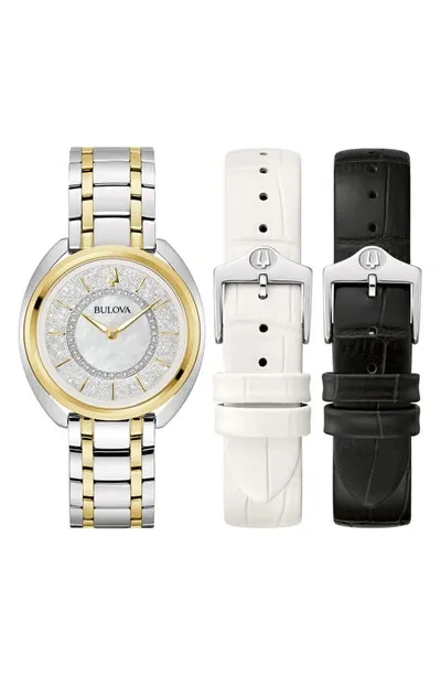 Bulova Duality Diamond Bracelet & Two Leather Straps Watch Set, 34mm In Two-tone