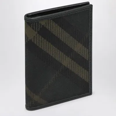 Burberry Black Folding Card Case With Check Pattern