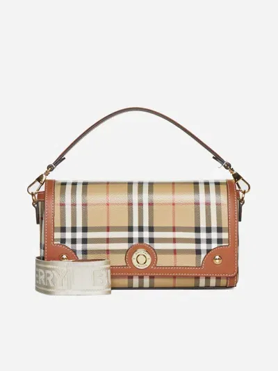 Burberry Note Small Check Top-handle Bag In Beige,tan