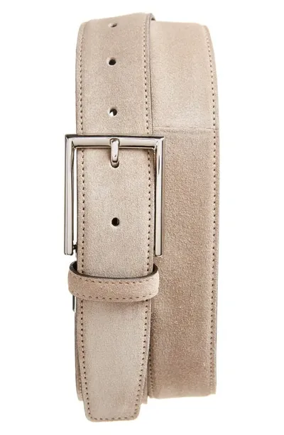 Canali Suede Calfskin Leather Belt In Beige