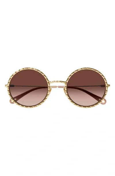 Chloé 53mm Gradient Round Sunglasses In Gold 2