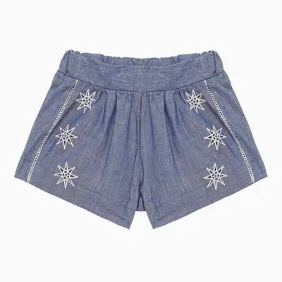 Chloé Blue Cotton Shorts With Embroidery In Light Blue