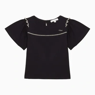 Chloé Kids' Navy Blue Cotton T-shirt