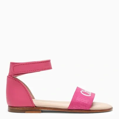 Chloé Pink Leather Sandal With Logo