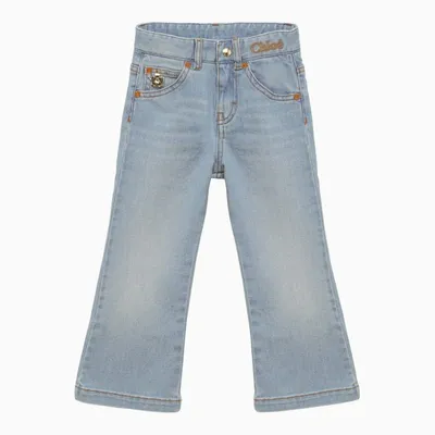 Chloé Kids' Washed-effect Denim Jeans In Blue