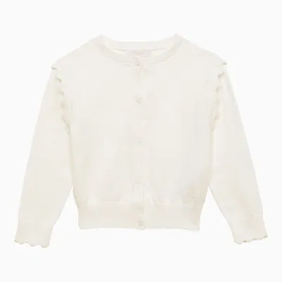 Chloé Kids' White Cotton Cardigan With Wavy Edges