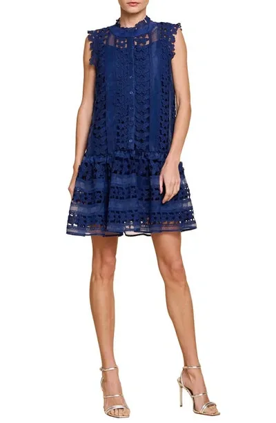 Ciebon Cara Butterfly Lace Shift Dress In Navy