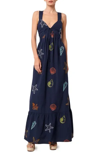 Ciebon Trina Sea Creature Print Cotton Maxi Dress In Navy