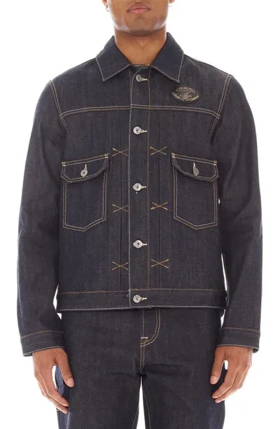 Cult Of Individuality Embroidered Denim Trucker Jacket In Raw