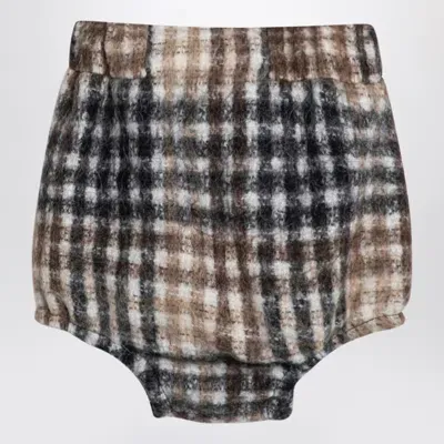 Dou Dou Kids' Camilla Hazel-coloured Checked Shorts In Brown