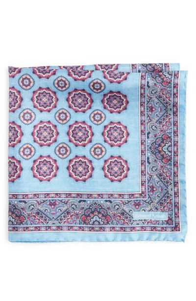 Edward Armah Medallion Silk Pocket Square In Light Blue