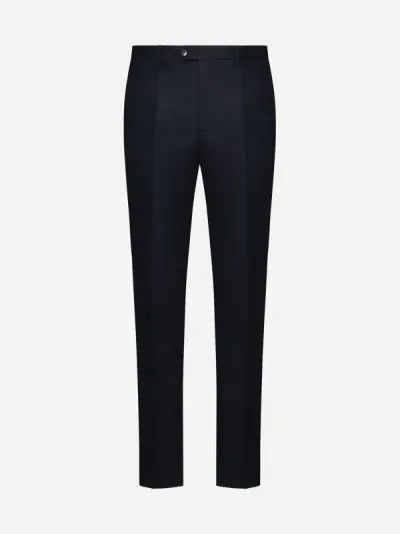 Etro Stretch Wool Trousers In Blue