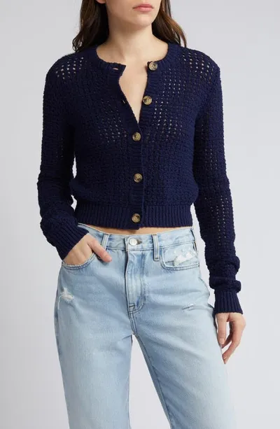 Frame Crop Cotton Cardigan In Navy