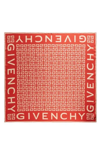 Givenchy 4g Monogram Silk Twill Square Scarf In Red