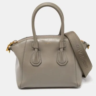 Pre-owned Givenchy Beige Leather Mini Antigona Sport Satchel In Grey