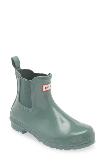 Hunter Original Gloss Waterproof Chelsea Boot In Sweet Gale Green