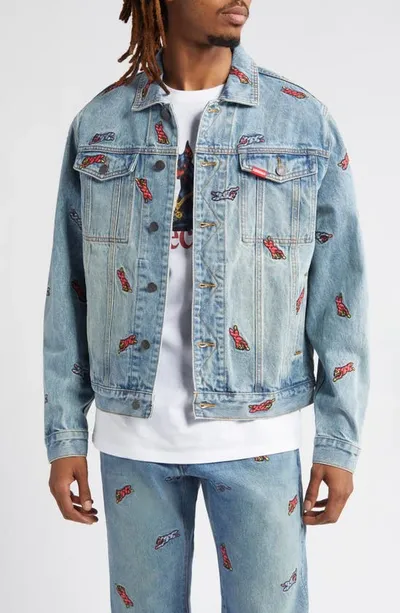 Icecream Dan Embroidered Denim Jacket In Faded