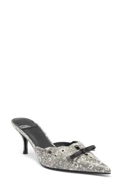 Jeffrey Campbell Gratis Pointed Toe Mule In Black White Lizard Printsilver