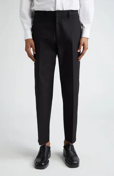 Jil Sander Flat Front Cotton Pants In Black