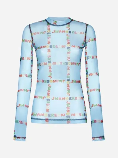 Jw Anderson Long Sleeve Mesh Top In Sky Blue