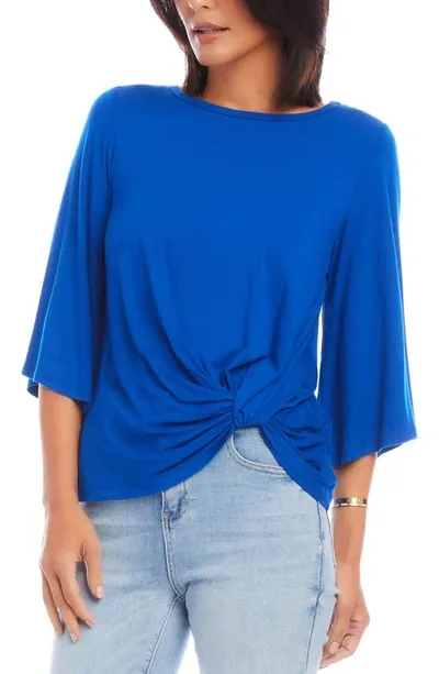 Karen Kane Twist Front Flare Sleeve Jersey Top In Sapphire Blue